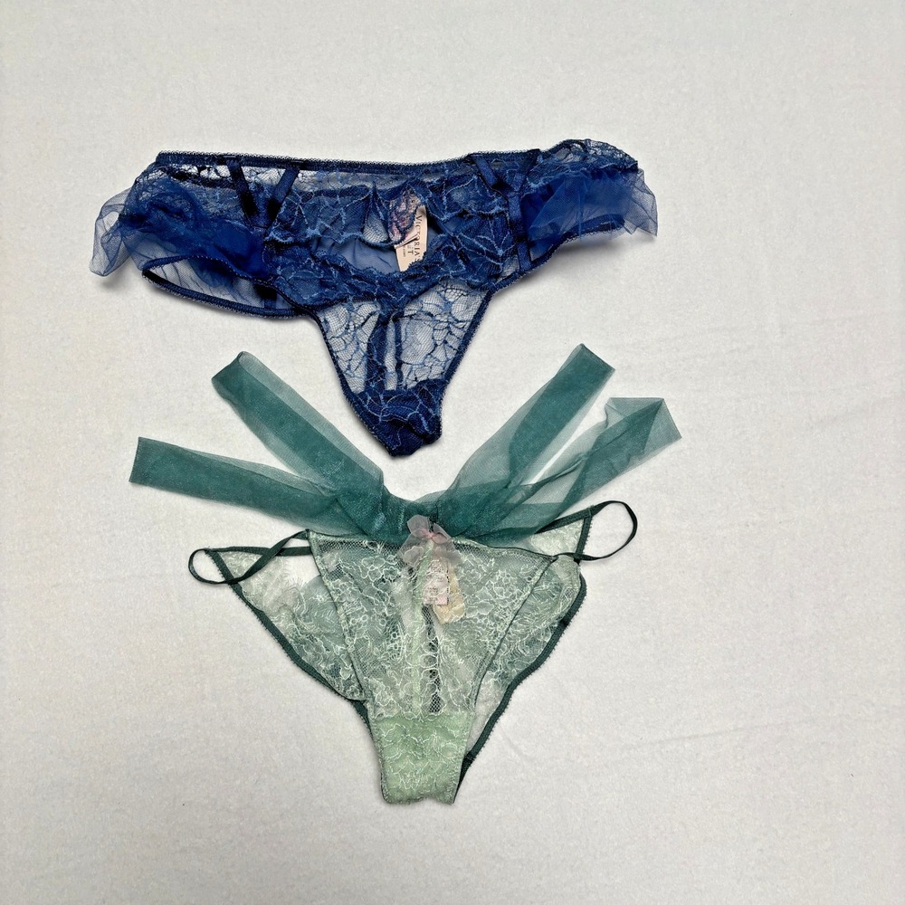 Victoria's Secret Dream Angels Thong Tanga Blue M/M Cheekini Bikini Green M/M - Picture 1 of 3
